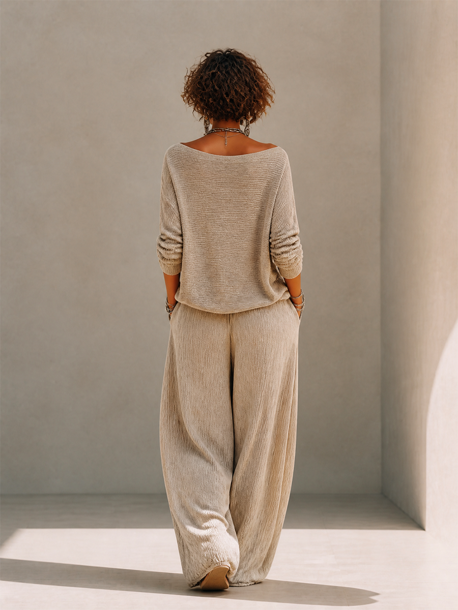 Nadalia | Boat Neck Sweat Set with Wide Leg Pants for Women