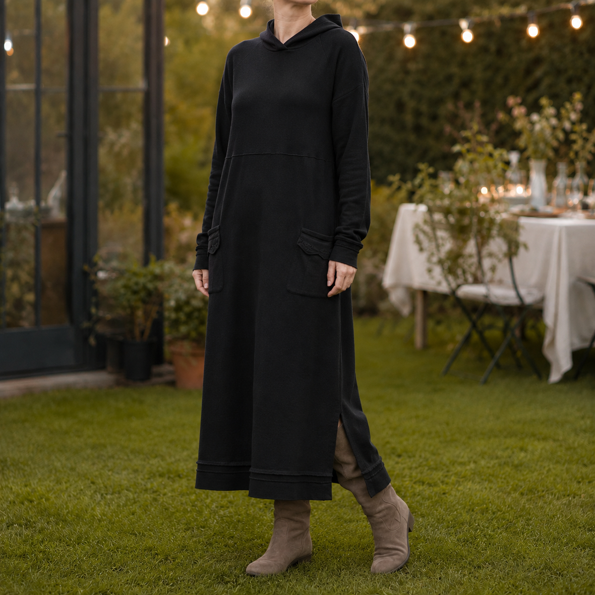 Dominique | Ribbed Mock Neck Long Sleeve Dress with Pockets