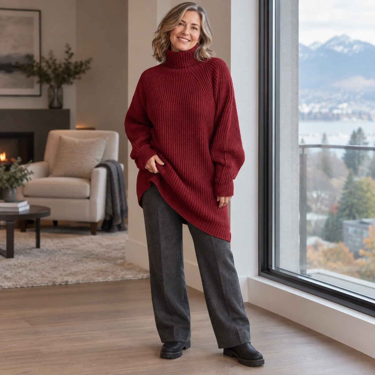 Philippa | Ribbed Turtleneck Sweater Dress for Women
