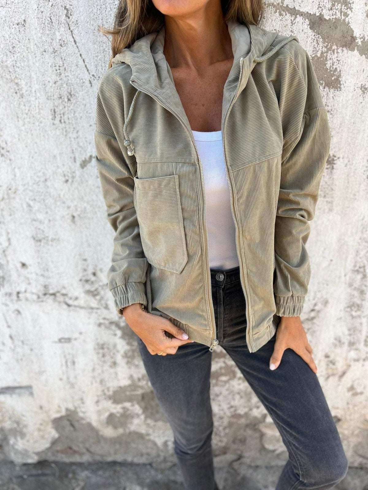 Ricarda | Textured Zip-Up Hooded Jacket for Women