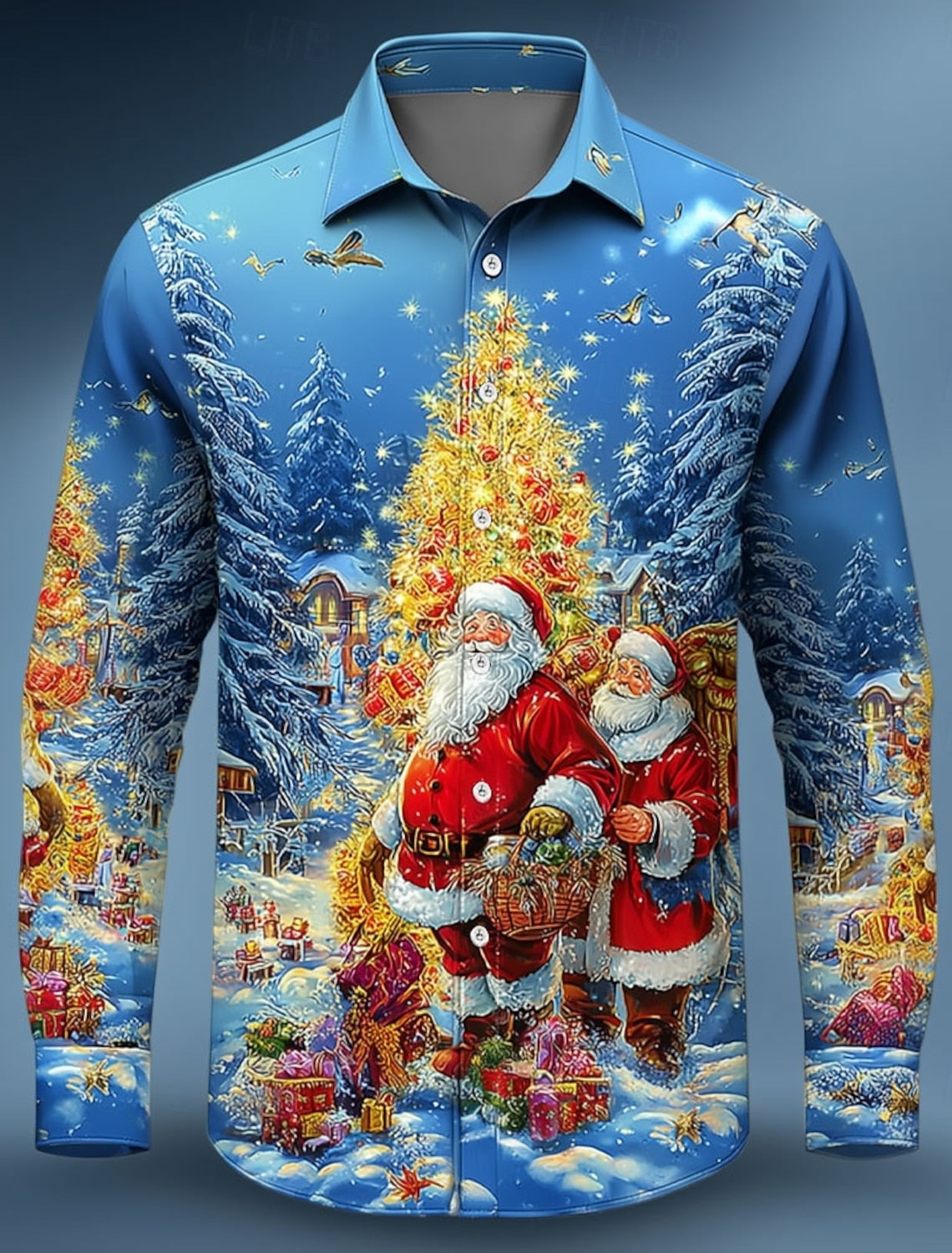 Lachlan | Christmas Santa Print Button-Down Shirt for Men