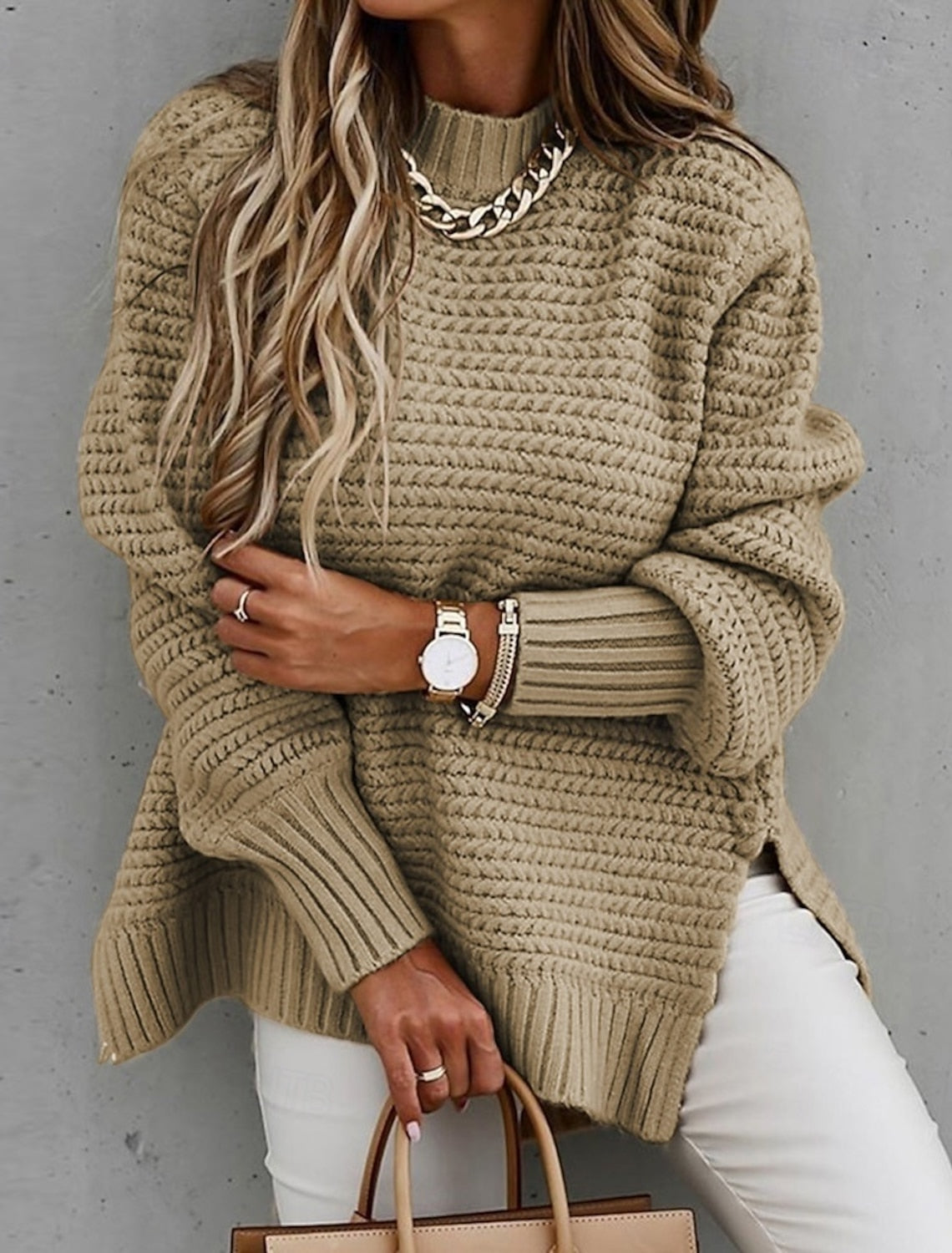 Irina | Chunky Cable Knit Sweater with Mock Neck for Women