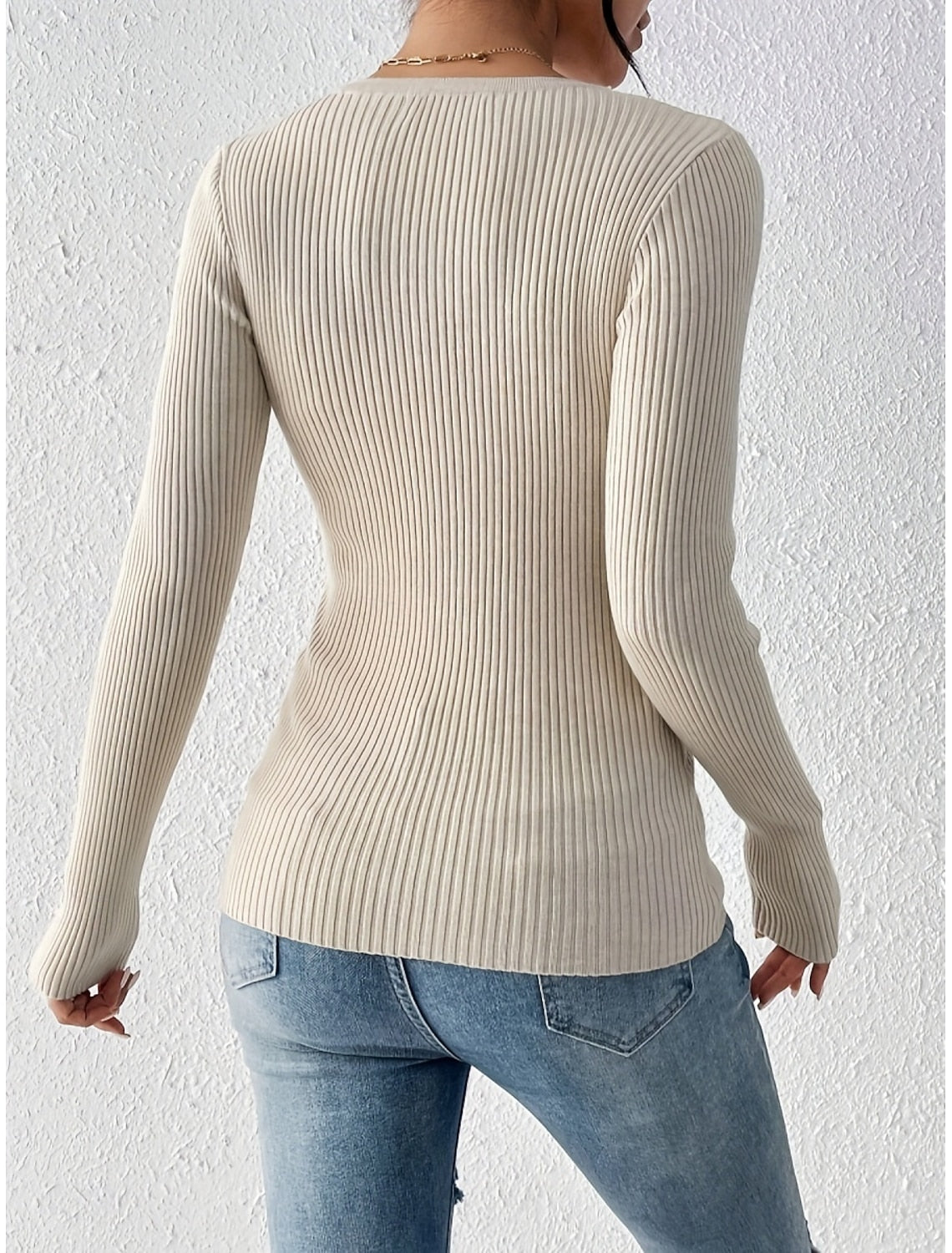 Lisbet | Ribbed Cable Knit Sweater with Button Placket for Women