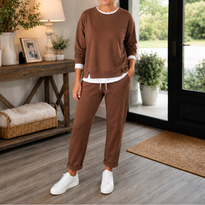 Mikayla | Side-Slit Ribbed Sweat Set with Slouchy Top for Women