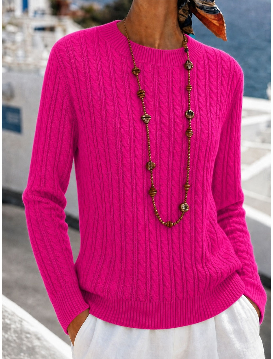 Lauretta | Cable Knit Sweater with Ribbed Crew Neck for Women
