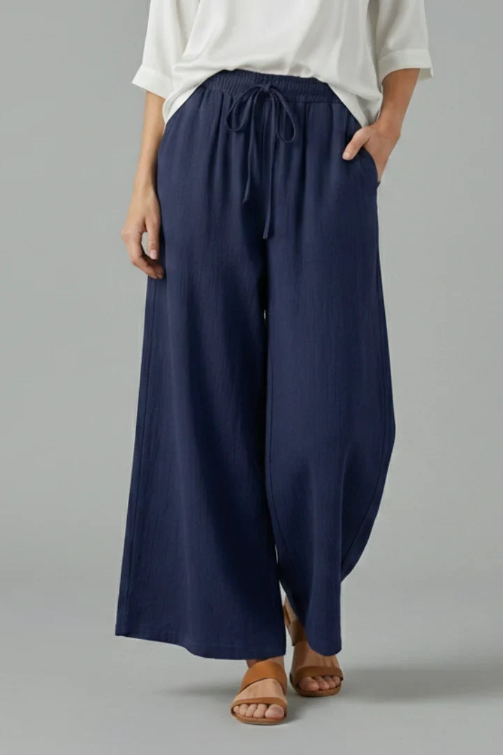Ilka | Drawstring Wide Leg Palazzo Pants with Pockets for Women