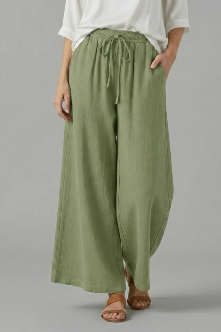 Ilka | Drawstring Wide Leg Palazzo Pants with Pockets for Women