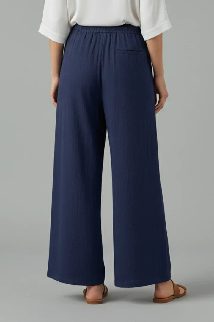 Ilka | Drawstring Wide Leg Palazzo Pants with Pockets for Women