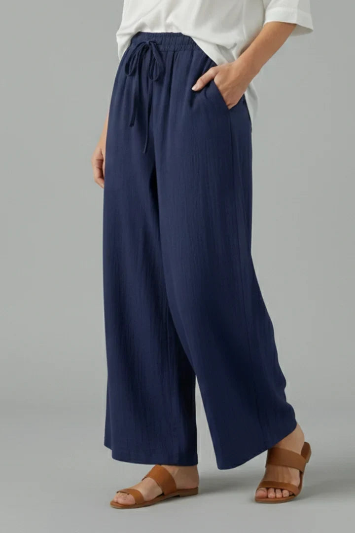 Ilka | Drawstring Wide Leg Palazzo Pants with Pockets for Women