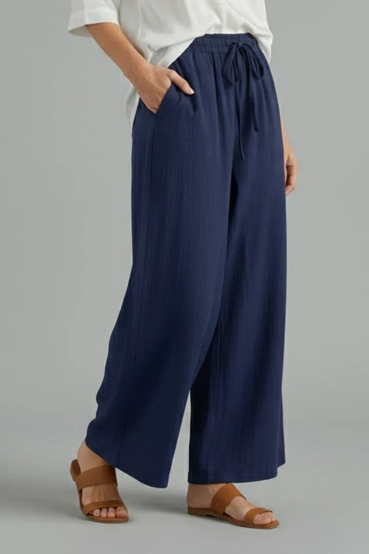 Ilka | Drawstring Wide Leg Palazzo Pants with Pockets for Women