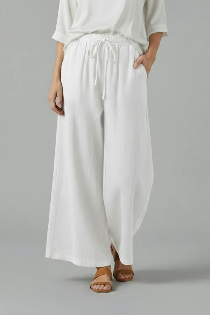 Ilka | Drawstring Wide Leg Palazzo Pants with Pockets for Women