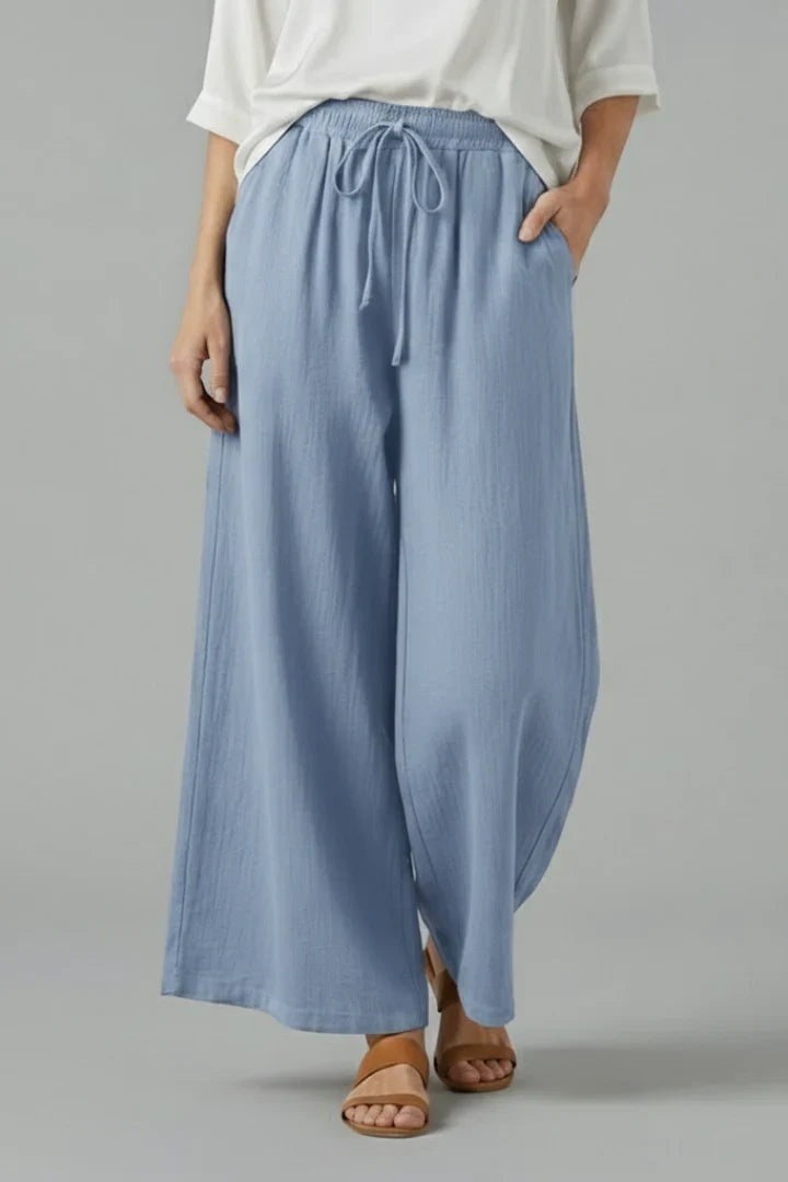 Ilka | Drawstring Wide Leg Palazzo Pants with Pockets for Women
