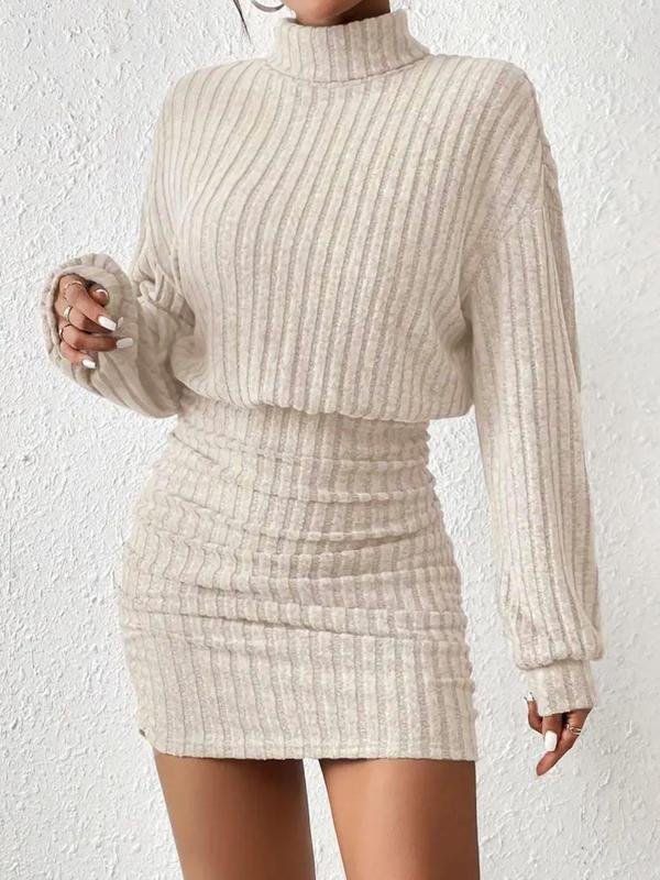 Annelore | Ribbed Turtleneck Long Sleeve Dress for Women