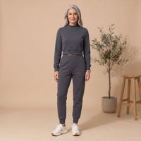 Chandler | Cropped Mock-Neck Sweat Set with Jogger Pants