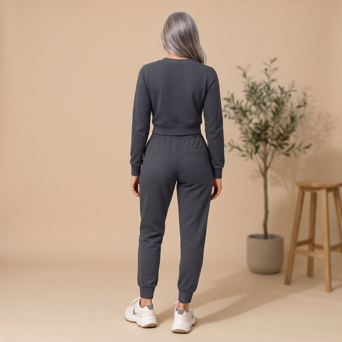 Chandler | Cropped Mock-Neck Sweat Set with Jogger Pants