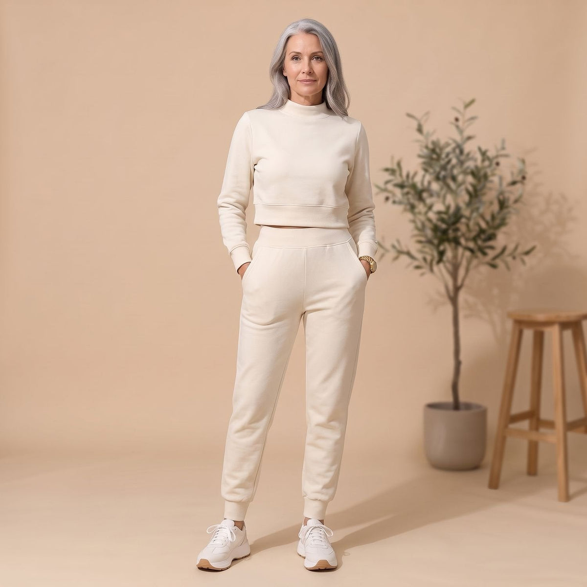 Chandler | Cropped Mock-Neck Sweat Set with Jogger Pants