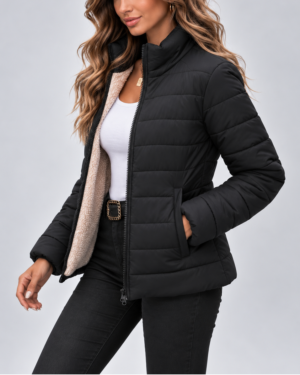 Theodora | Quilted Fleece Jacket with Stand Collar for Women