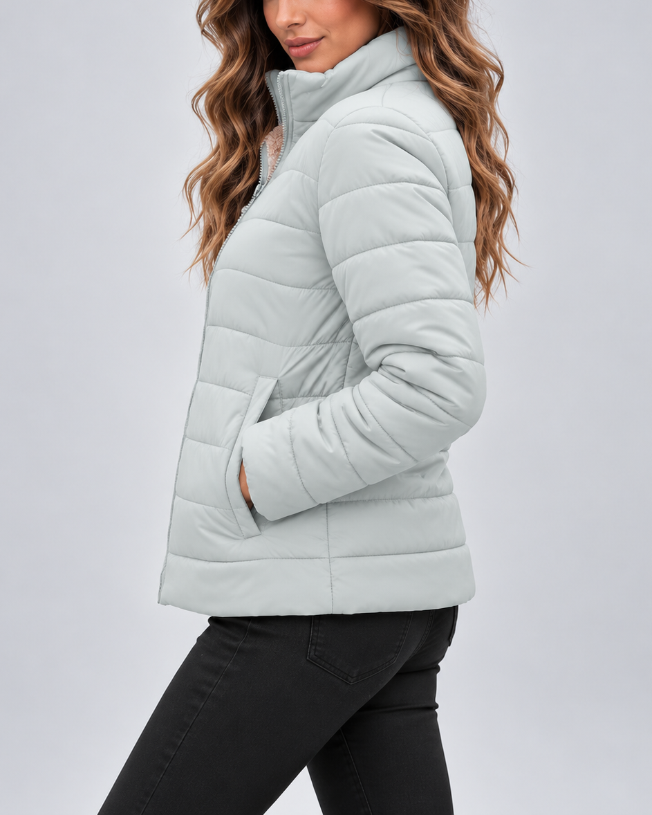 Theodora | Quilted Fleece Jacket with Stand Collar for Women