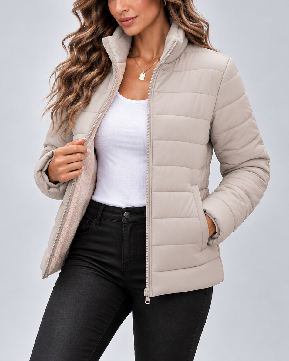 Theodora | Quilted Fleece Jacket with Stand Collar for Women