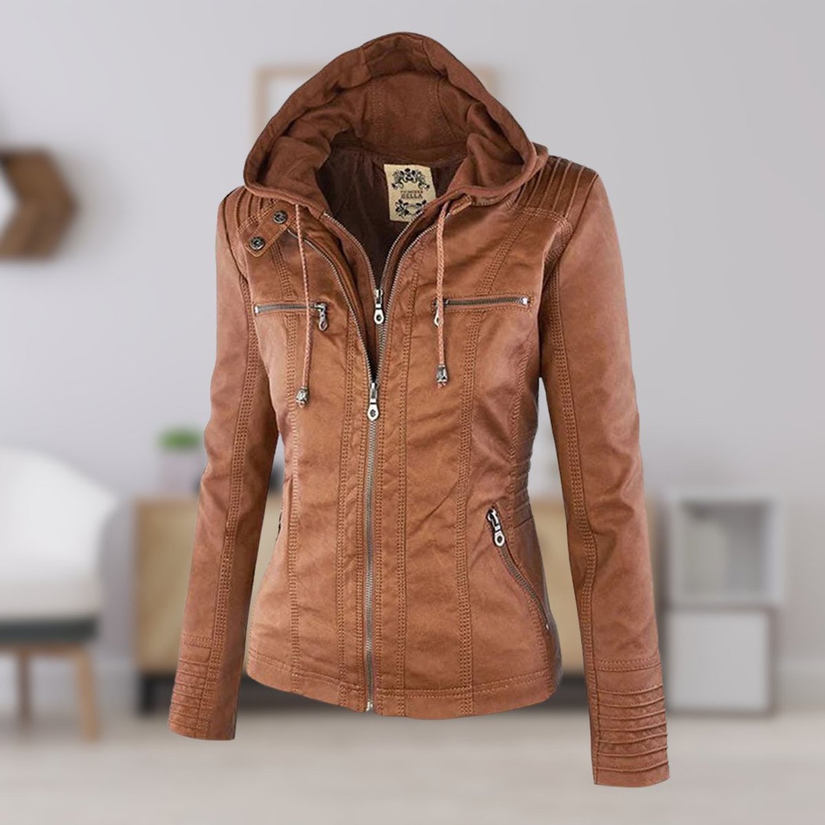 Honorine | Zip-Front Moto Jacket with Removable Hood for Women