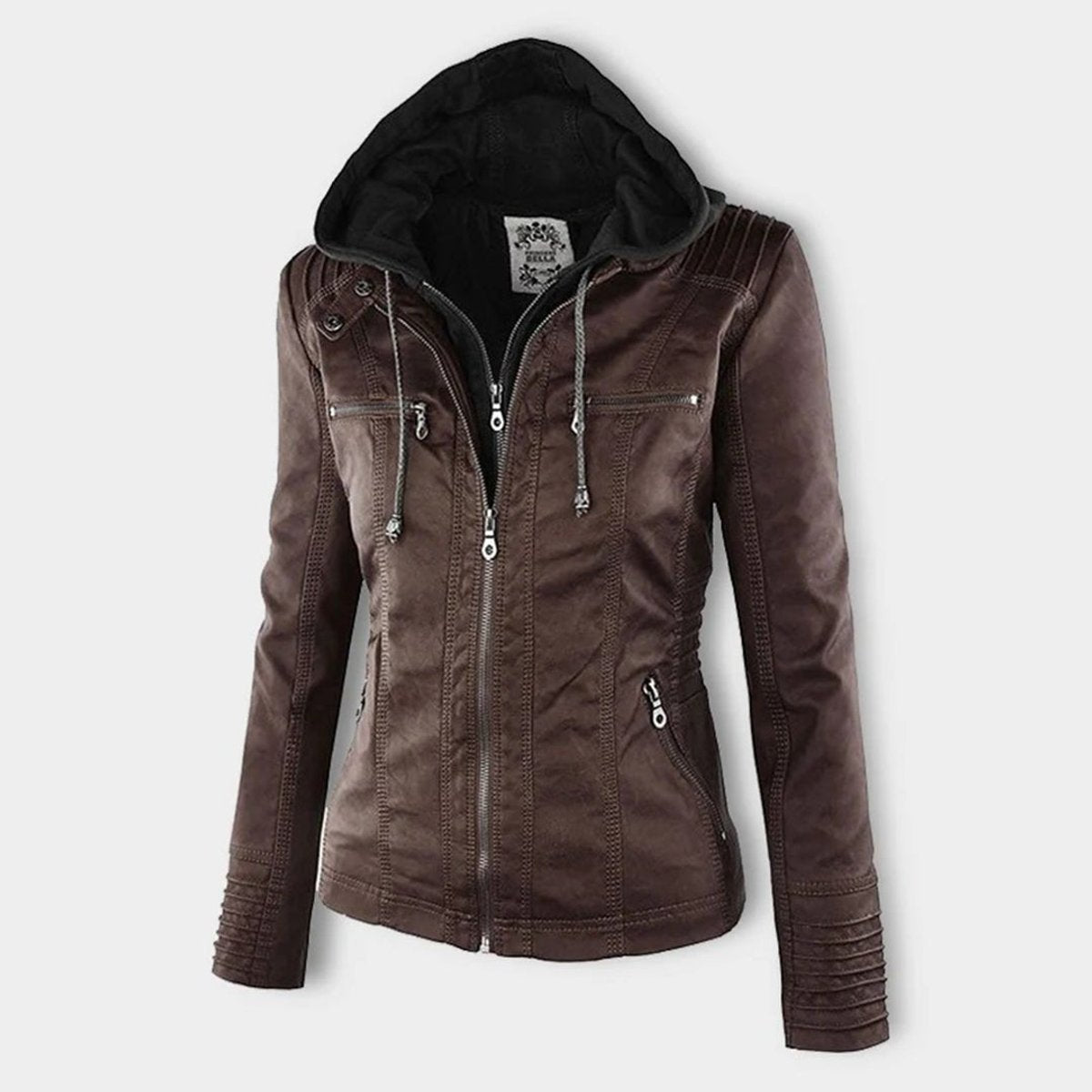 Honorine | Zip-Front Moto Jacket with Removable Hood for Women
