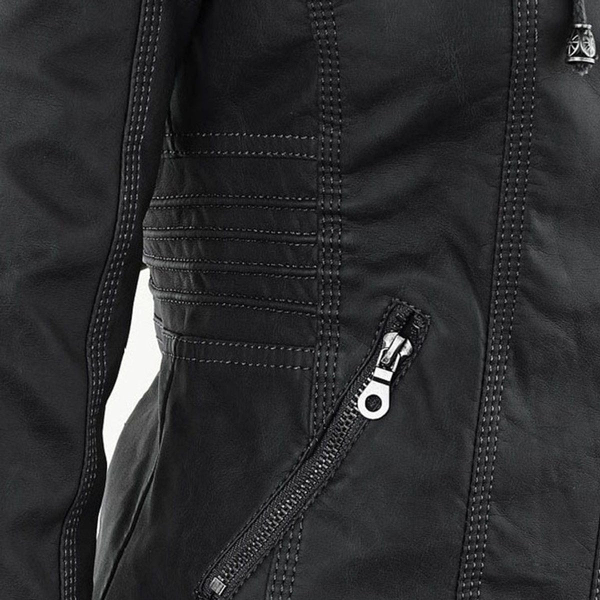 Honorine | Zip-Front Moto Jacket with Removable Hood for Women