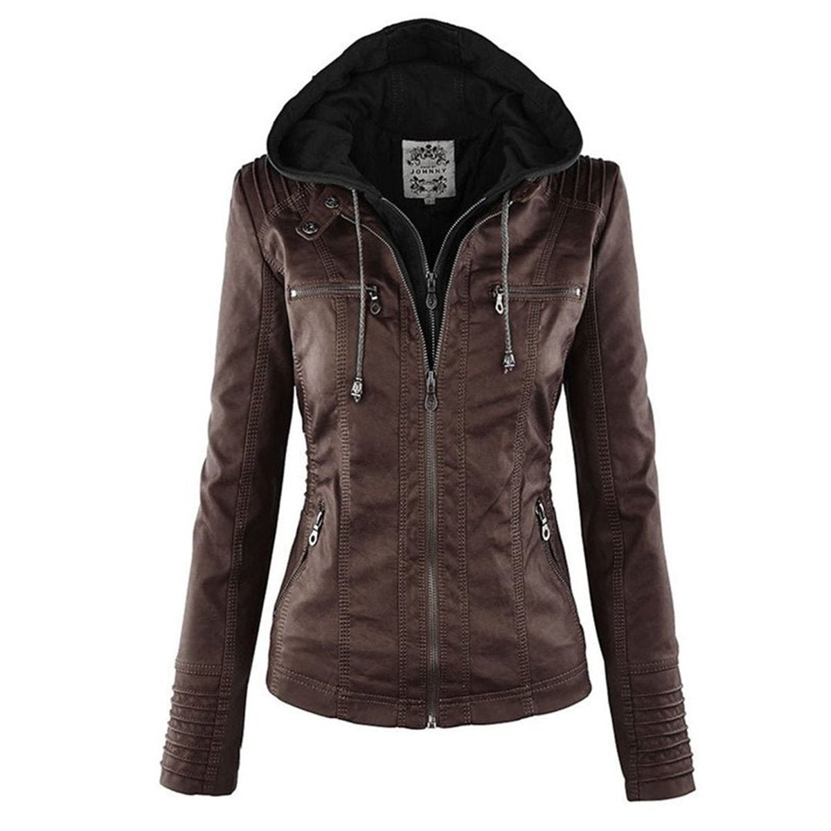 Honorine | Zip-Front Moto Jacket with Removable Hood for Women