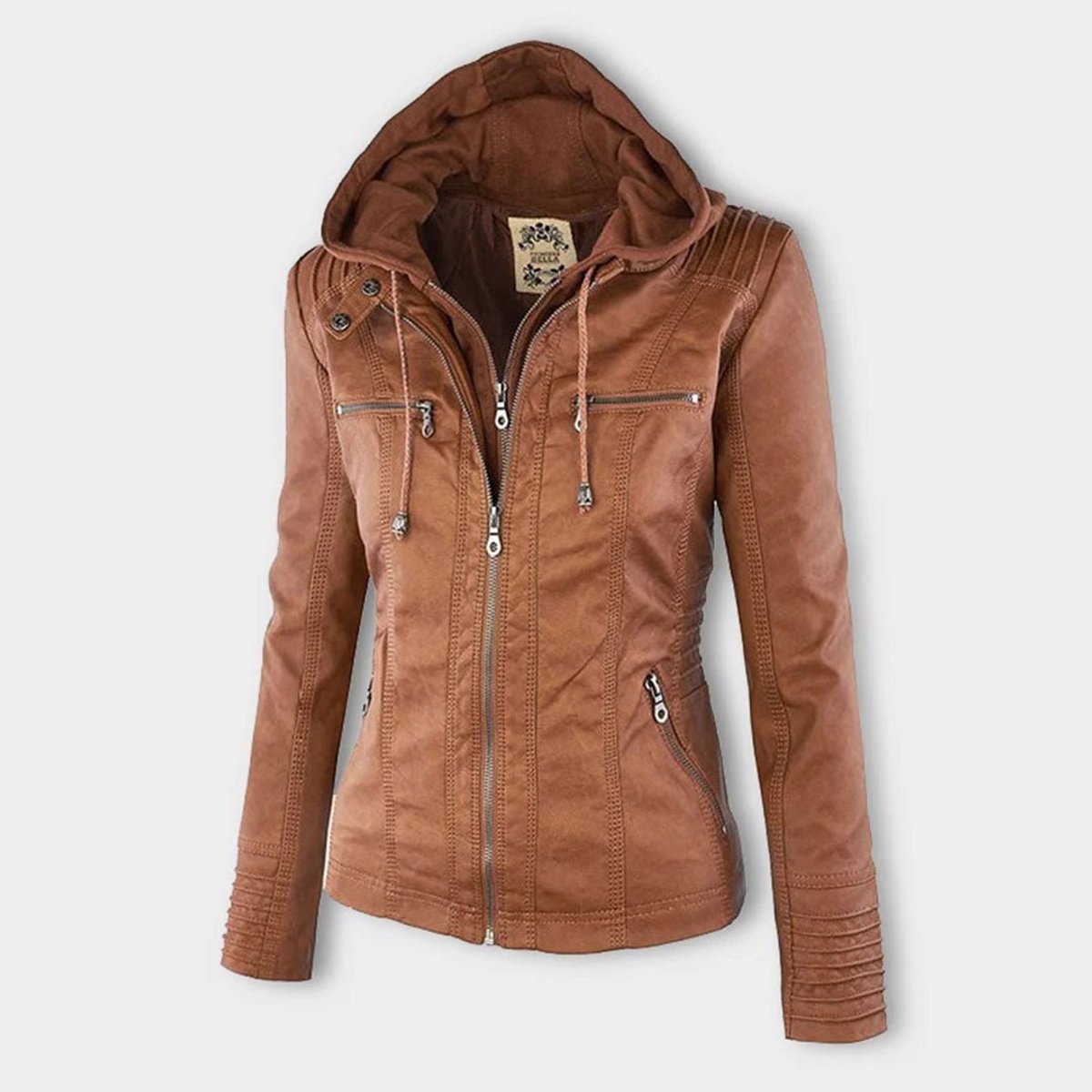 Honorine | Zip-Front Moto Jacket with Removable Hood for Women