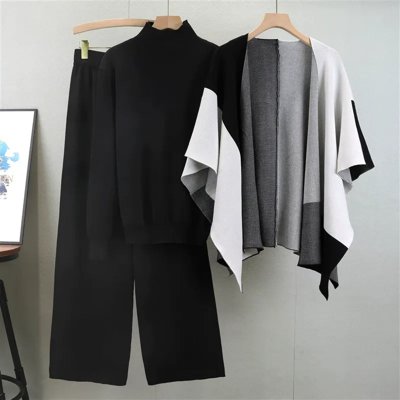 Lisanne | Mock Polo Sweat Set with Open-Front Cape for Women