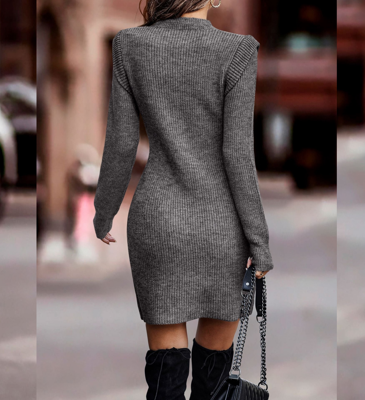 Nadette | Ribbed Mini Sweater Dress with Long Sleeves for Women