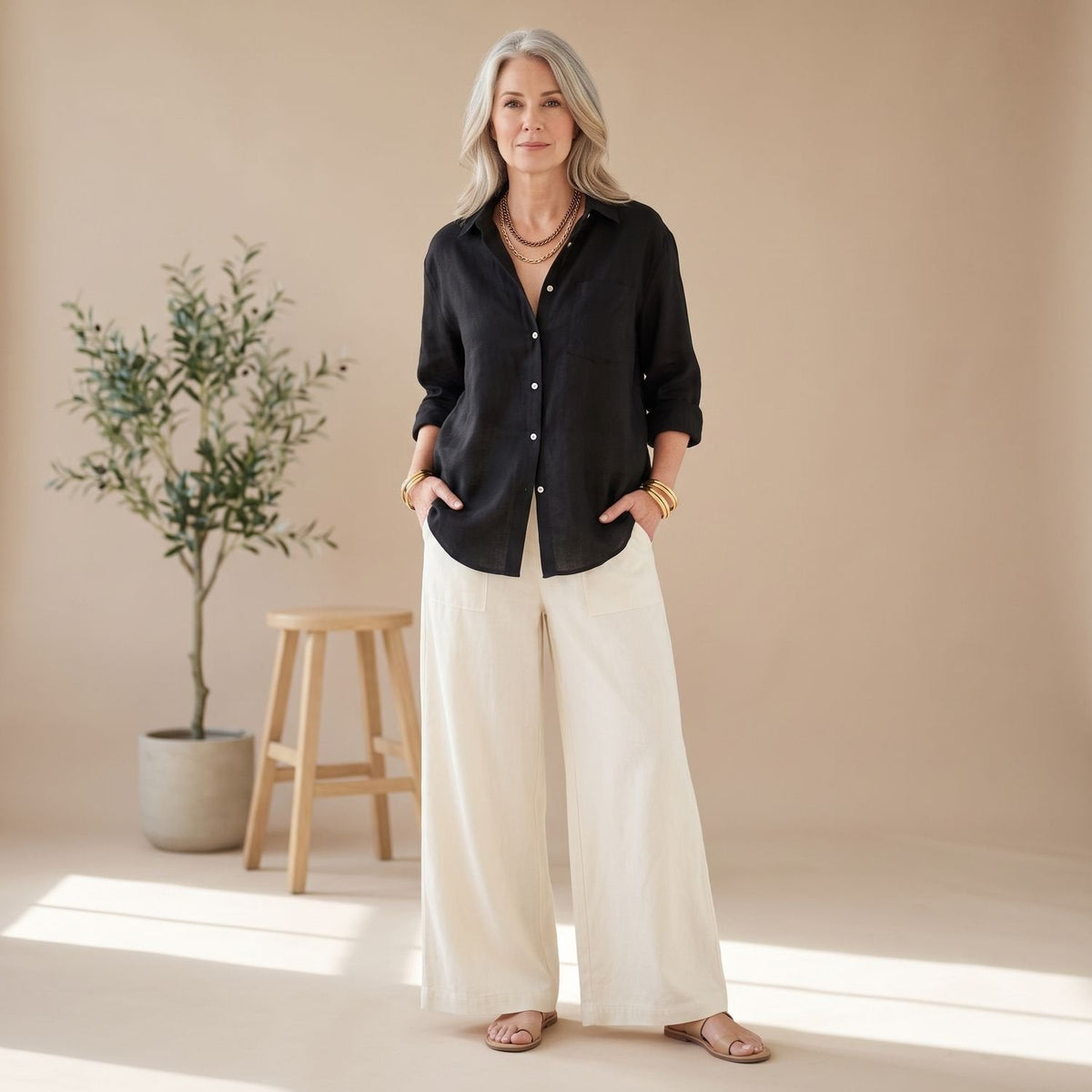 Gonnie | Button-Down Shirt & Wide Leg Palazzo Pants Set for Women