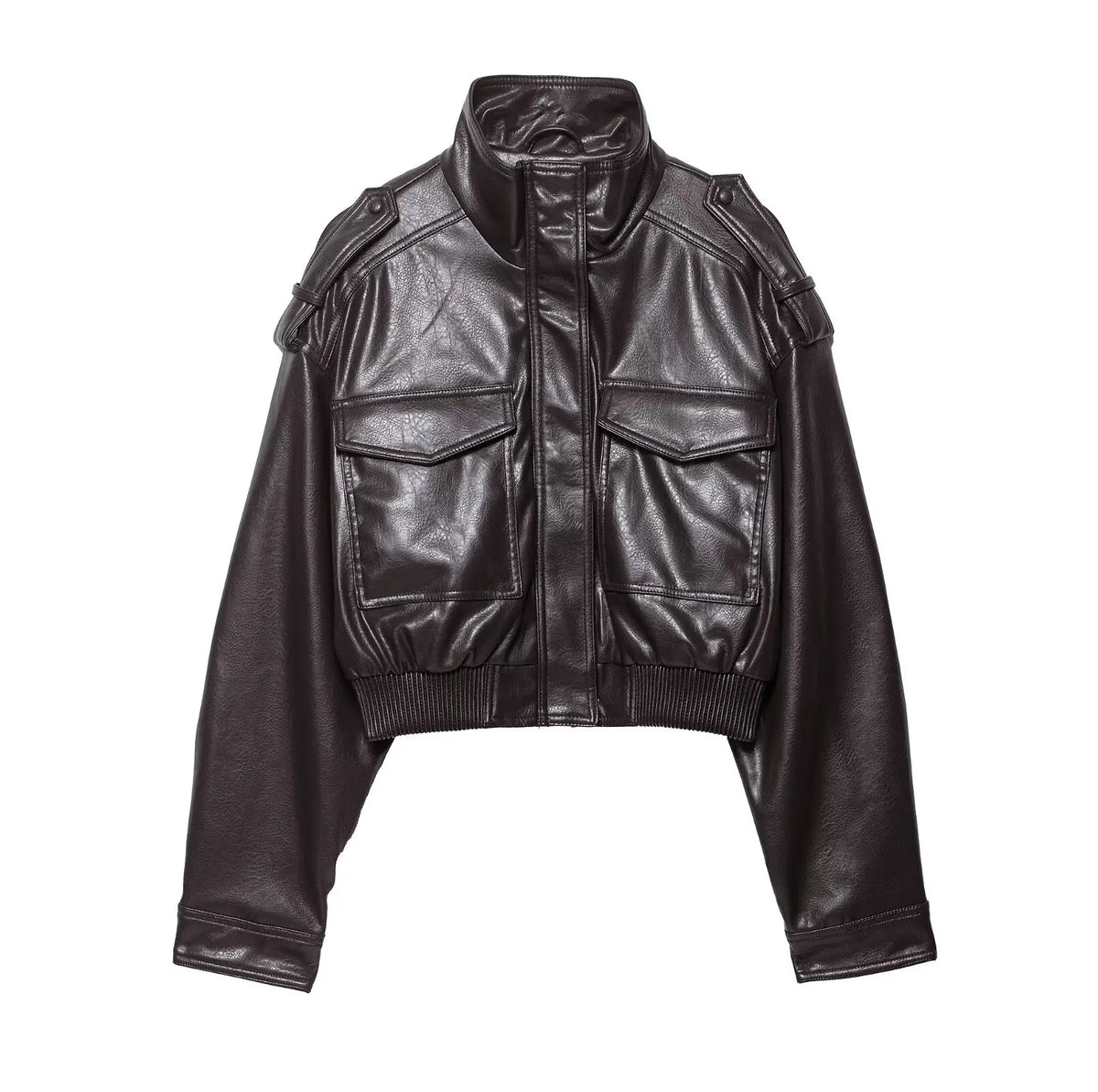 Harlow | Cropped Zip-Front Leather Jacket with Stand Collar