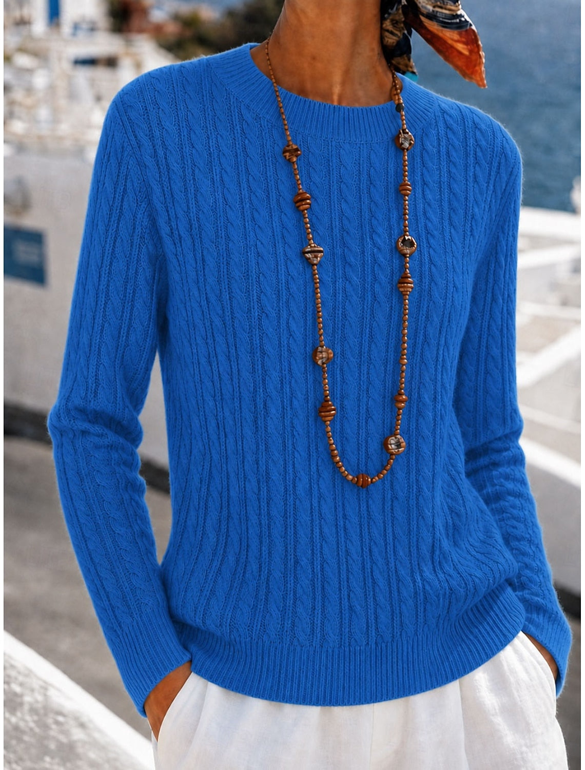 Lauretta | Cable Knit Sweater with Ribbed Crew Neck for Women