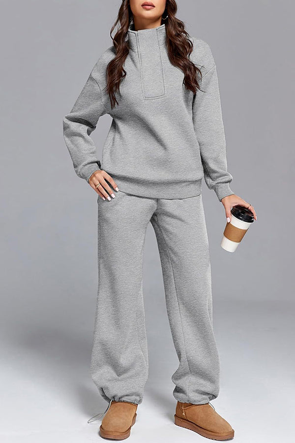Zaria | Quarter-Zip Sweat Set with Wide-Leg Pants for Women