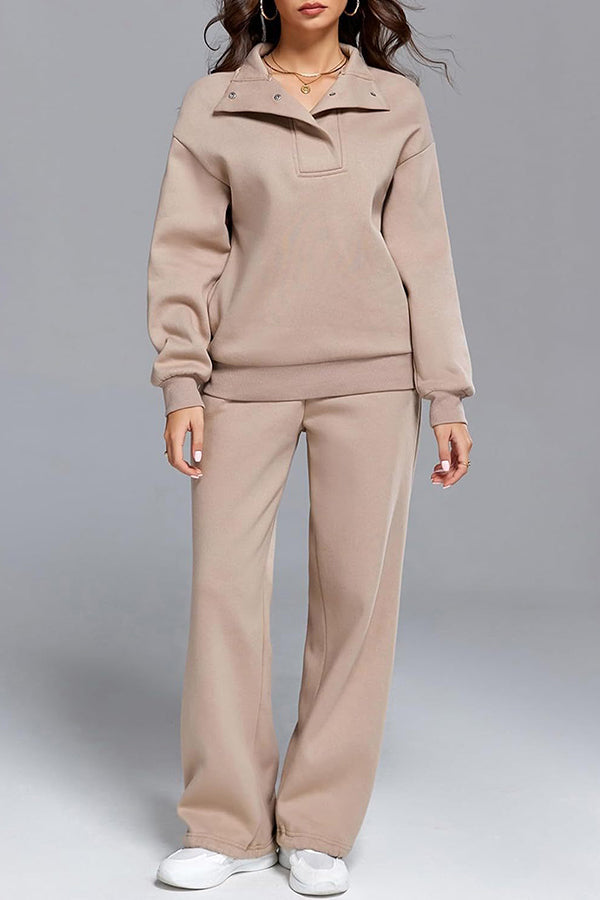 Zaria | Quarter-Zip Sweat Set with Wide-Leg Pants for Women