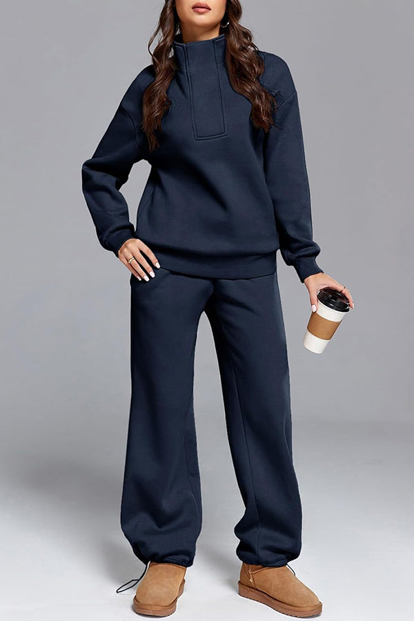 Zaria | Quarter-Zip Sweat Set with Wide-Leg Pants for Women