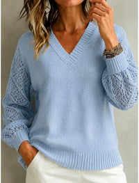 Melina | Cable Knit Sweater with V-Neck Crochet Sleeves for Women