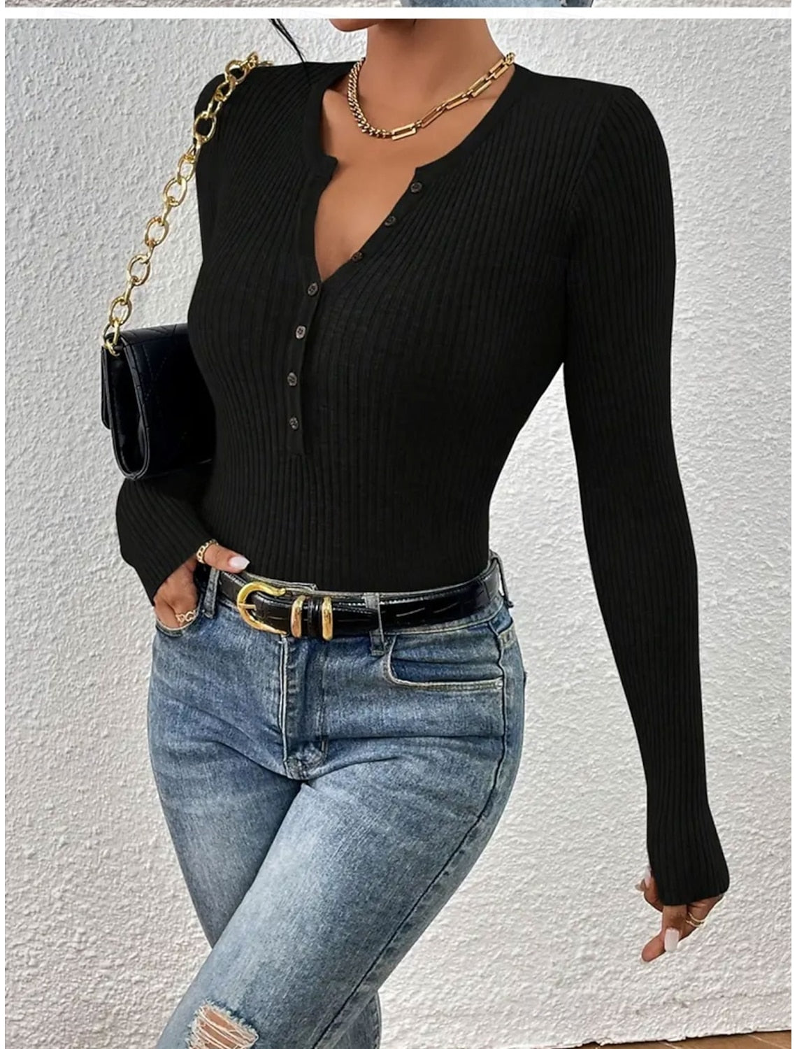 Lisbet | Ribbed Cable Knit Sweater with Button Placket for Women